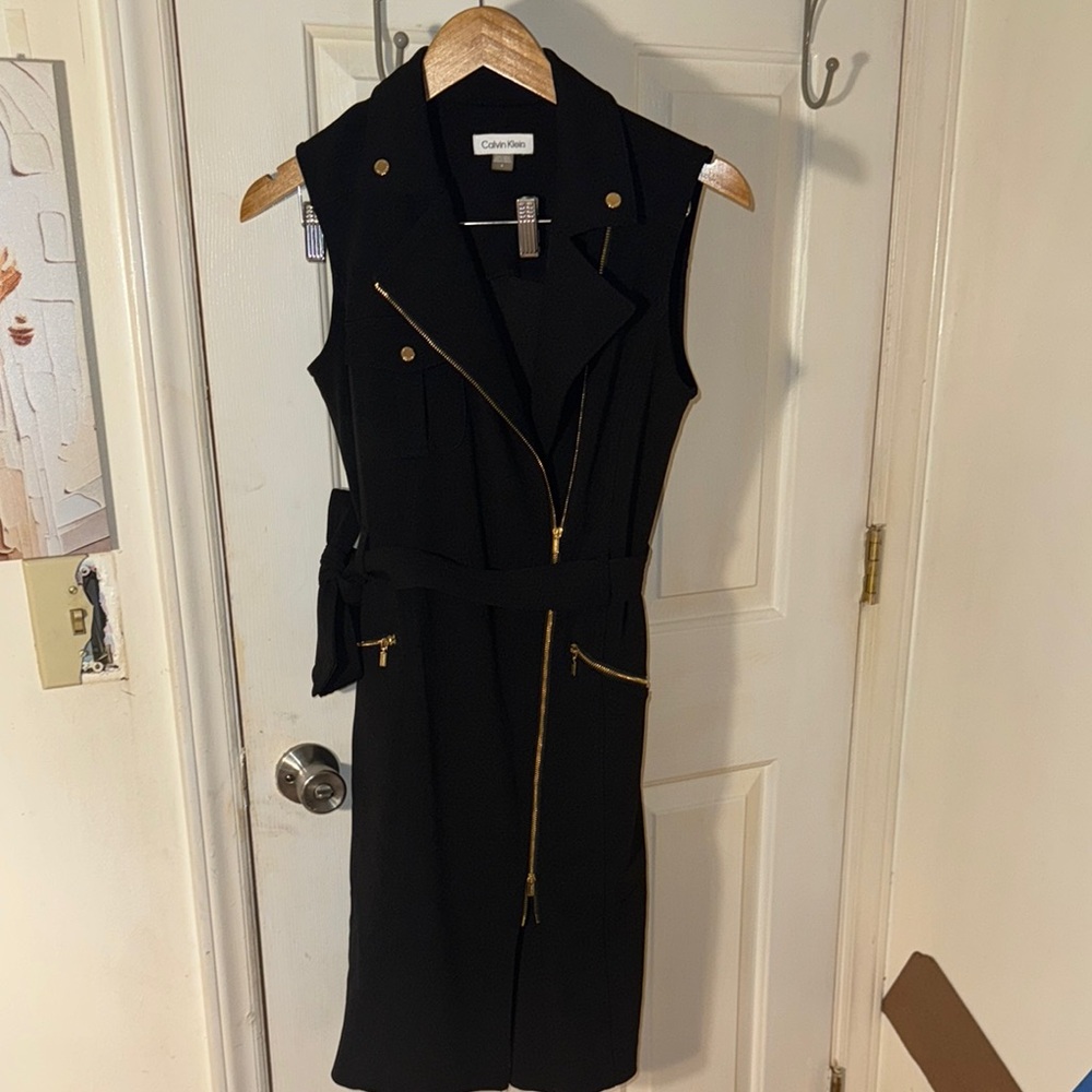 Calvin Klein Black Dress with Gold Zipper Accents